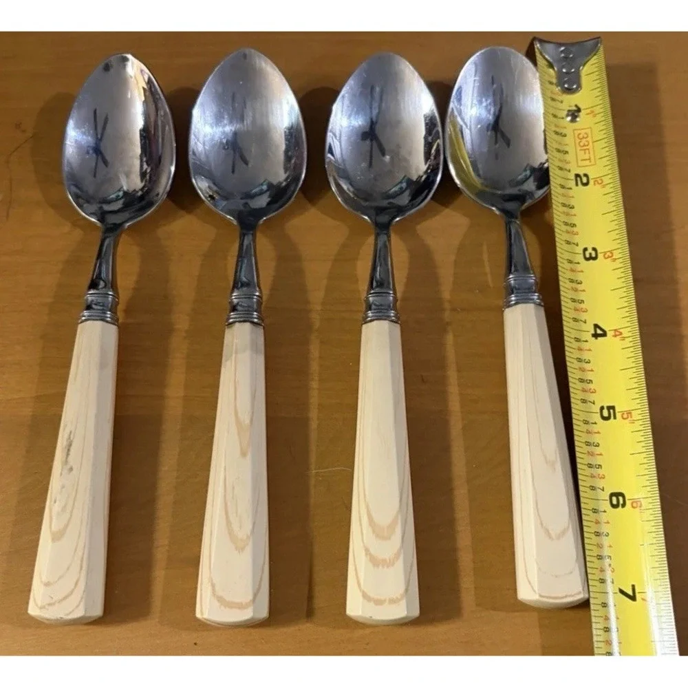 Set 4 Williams Sonoma Stainless Steel Teaspoons Faux Wood Grain Resin Handles